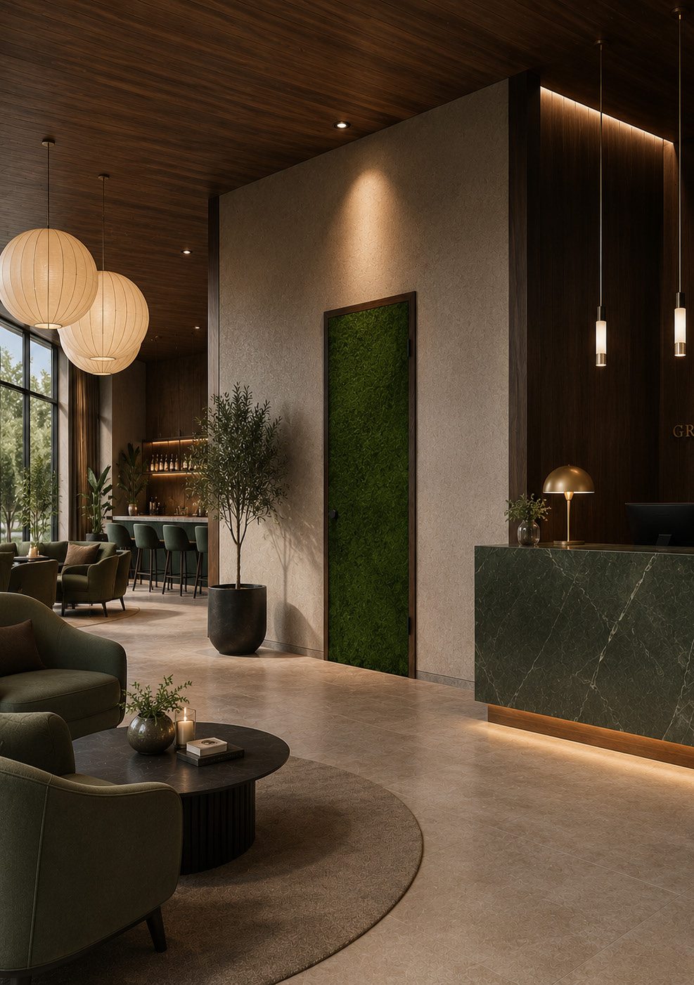 Moosfläche als grünes Gestaltungselement in einem modernen Interieur